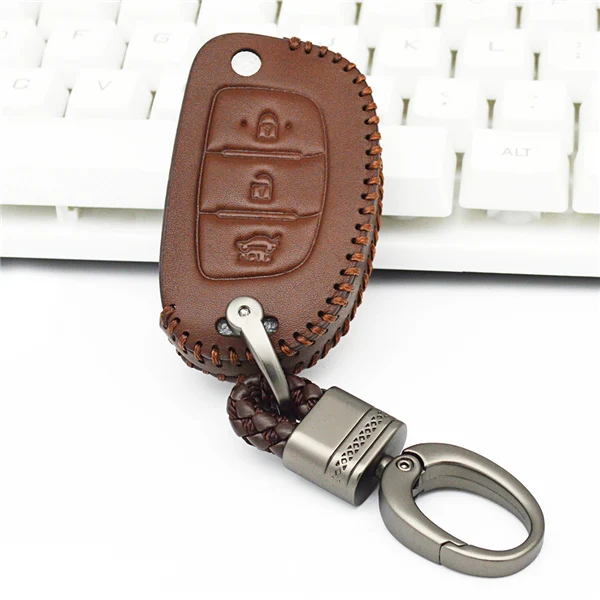 brown 3 for Hyundai KUKAKEY Автомобильный Дистанционный ключ кожаный брелок чехол для hyundai Elantra Santa Fe Solaris I10 I20 I30 I40 Creta HB20 Santa Fe - Название цвета: brown 3 for Hyundai