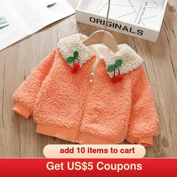 

Melario Baby Girls Outerwear Winter Fashion Fleece Warm Girls Spring Jacket Cherry Apliques Party Coat Casual Suits