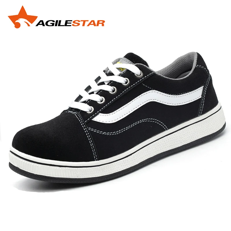 AGILESTAR/Стильная мужская безопасная обувь со стальным носком, противоскользящая, уличная, дышащая, замшевая, защитная обувь - Цвет: Black