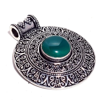 

Genuine Green Onyx Pendant Silver Overlay over Copper , Hand made Women Jewelry gift , P9178