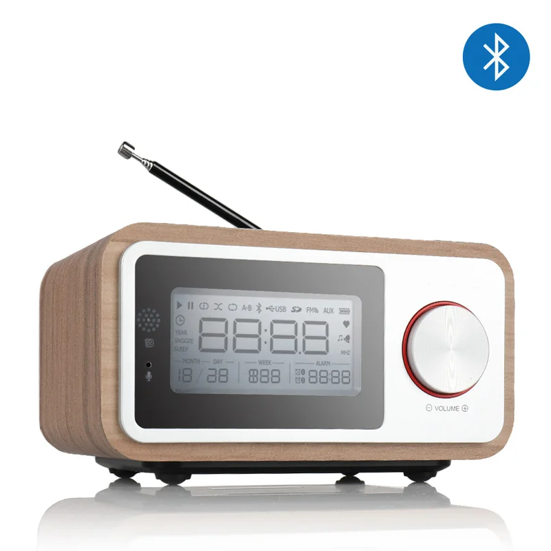 Деревянные часы радио Портативный ретро Bluetooth динамик цифровой fm-радио многофункциональный MP3-плеер поддерживает Micro USB