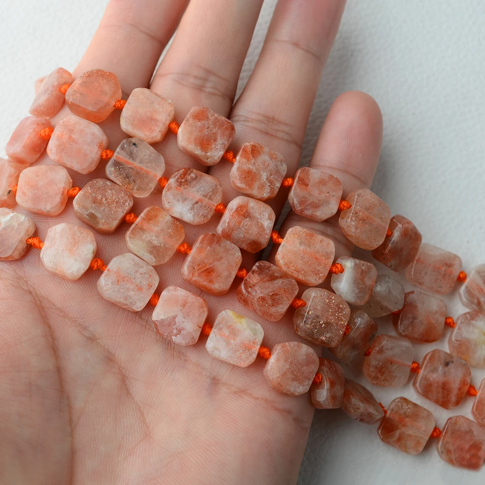 Natural Genuine Orange Gold Sunstone Hand Cut Faceted  Nugget Loose Beads Fit Jewelry 15