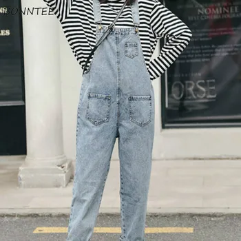 

Jumpsuits Women Denim Loose Ankle-length Pockets Causal Korean Fashion Trendy Leisure Womens All-match Streetwear Kawaii Ulzzang