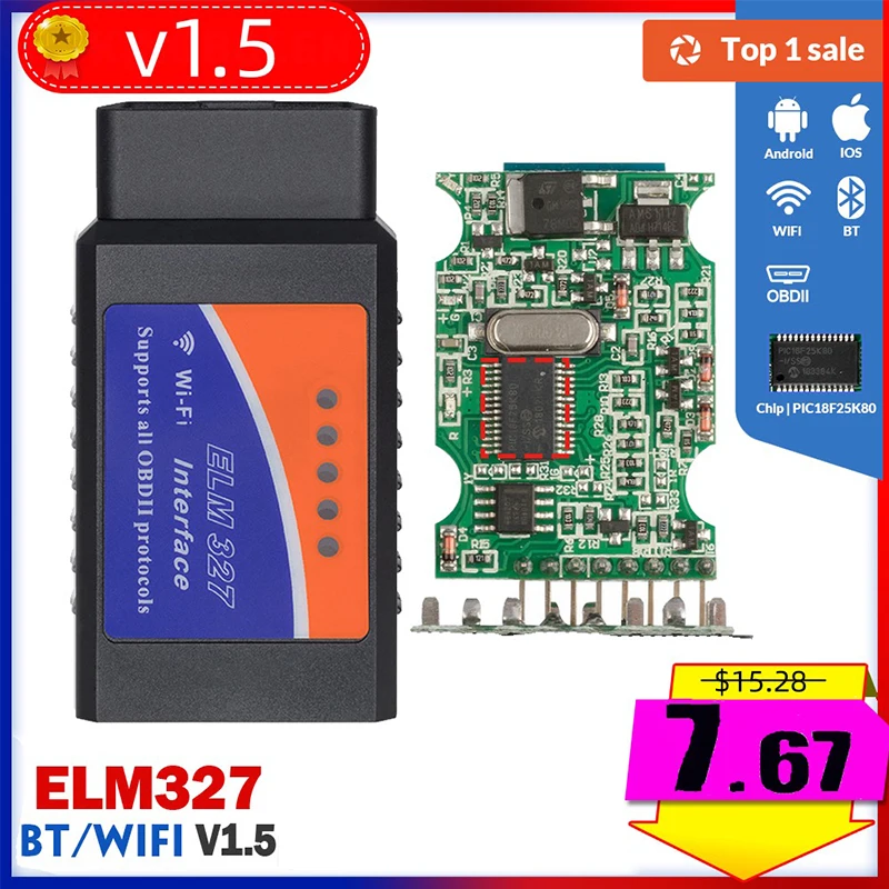 OBD2 ELM327 V1.5 сканер Wi-Fi PIC18F25K80 устройство для автомобильной диагностики аксессуары