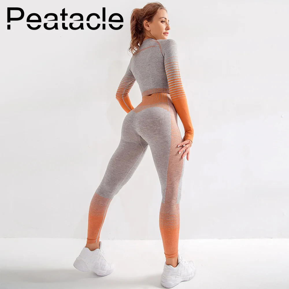 Peatacle, сексуальный бесшовный комплект для йоги, 2 предмета, женская одежда для фитнеса с высокой талией, одежда для спортзала, спортивный костюм для девушек и женщин, спортивная одежда