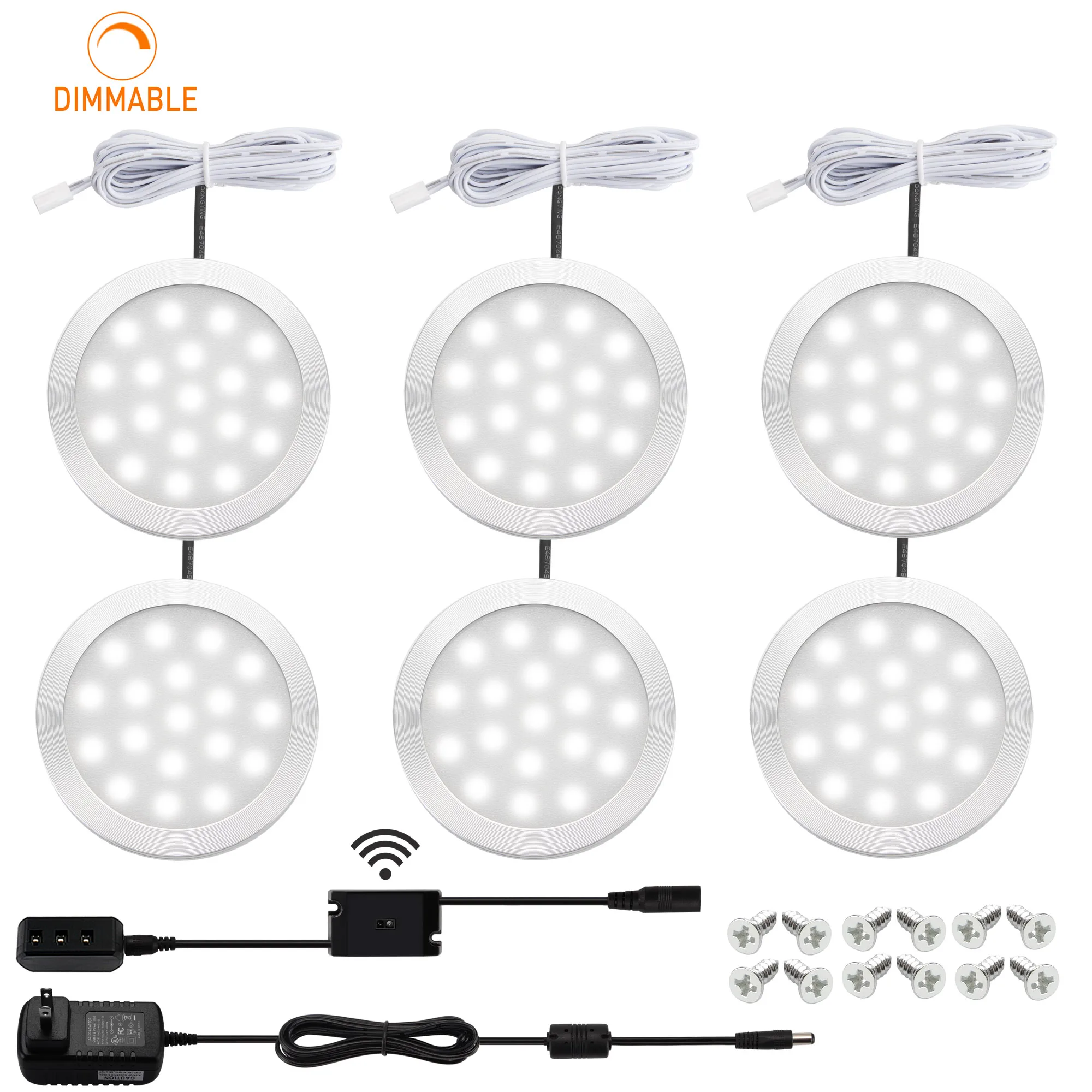 6Pack Under Cabinet Lights 2W 1200lm Dimmable Hand Wave Activated 5000K Daylight White LED Puck Lighting Kit for Kitchen | Лампы и