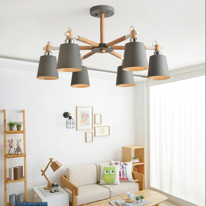 

Nordic Chandelier E27 with Iron Lampshade Suspendsion Lighting Fixtures Wooden Lustre Bedroom Chandelier Modern Light Fixtures