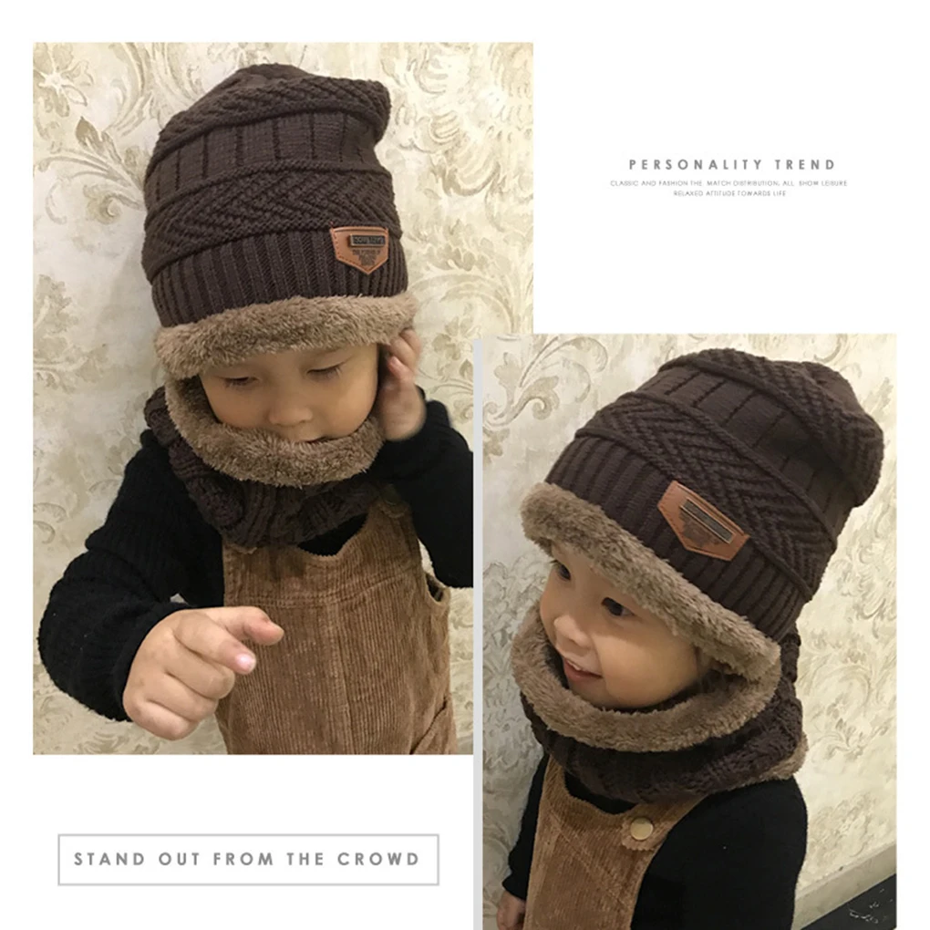 child coffee Шапки для папы, взрослых, детей, Mn, теплый шарф, набор, зимняя вязаная шерстяная шапочка, толстые теплые лыжные шапочки, шапка для мужчин, детская шапка - Цвет: child coffee