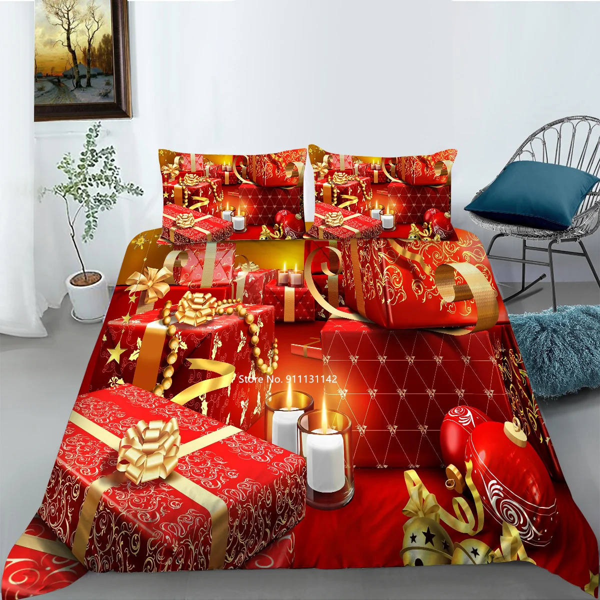 Creative Cartoon Christmas Pattern Bedding Set 3D Digital Printed Down Duvet Cover Pillowcase Multi-size Bedroom Home Textile