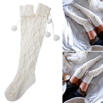 

Women Girls Knitted Socks Warm Over Knee Thigh High Long Stockings SEP99