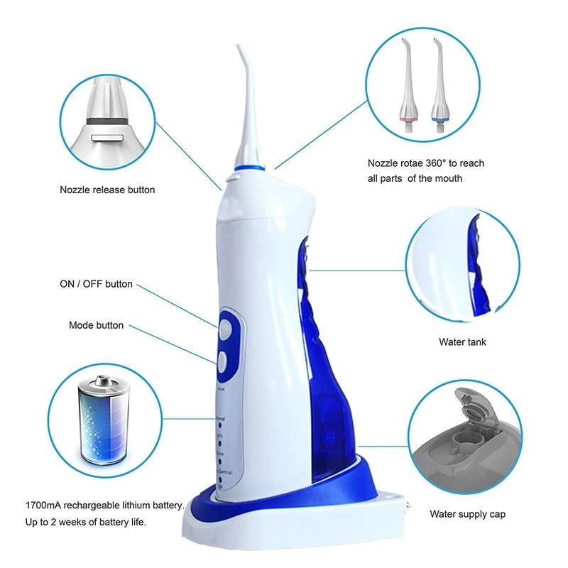 Стоматологический Ирригатор 4-Mode водный Флоссер для зубных брекетов и мостов с высоким давлением от дентина и насадок IPX7 Waterpro