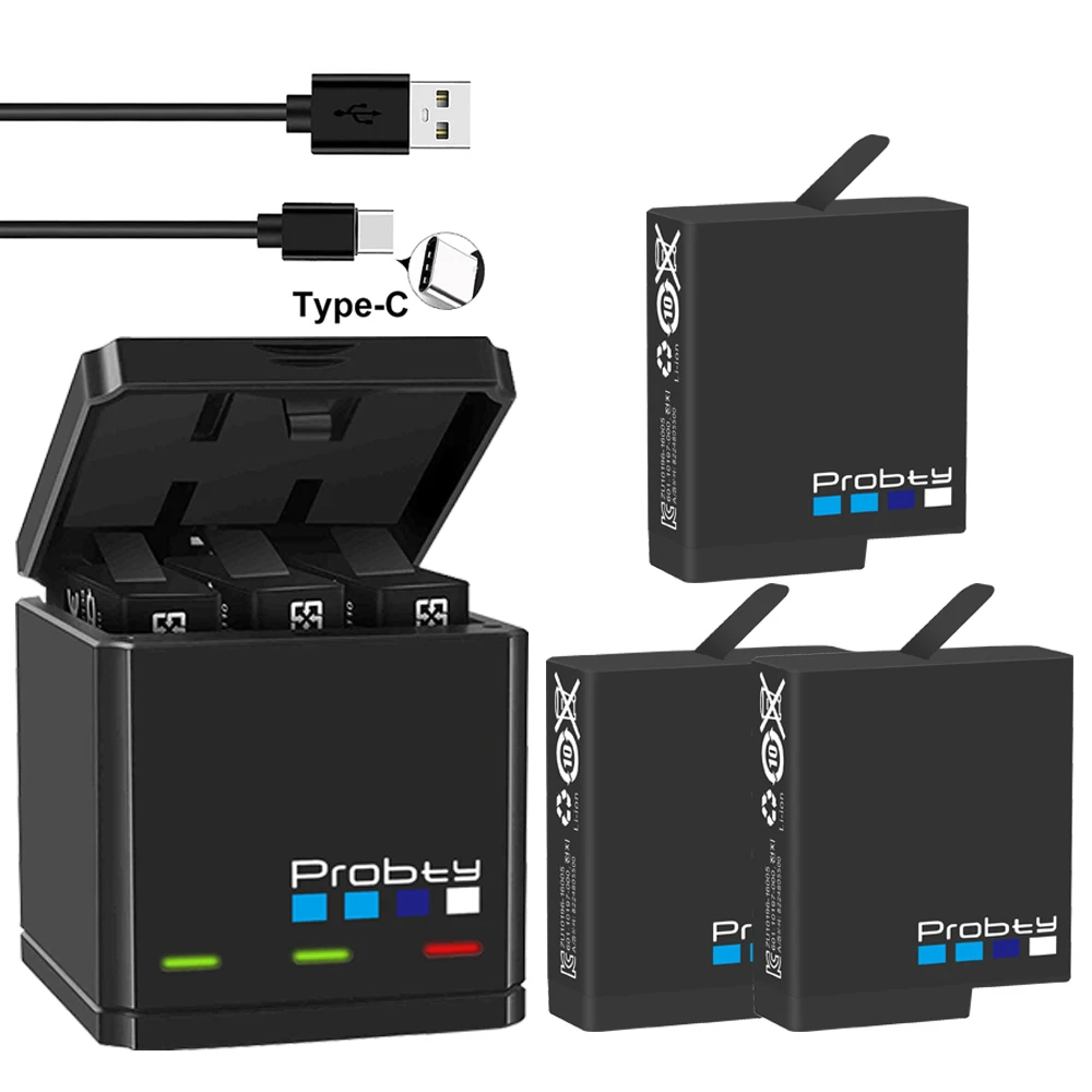 Probty-Batterie avec triple chargeur USB Type C, caméras noires