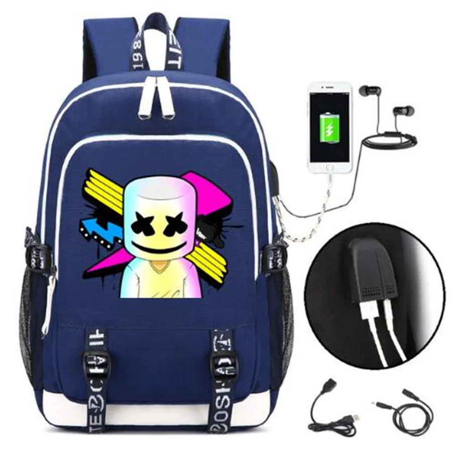 Style 4 DJ Marshmello Fans рюкзак сумка с USB модным портом и замком и наушниками дорожная сумка для ноутбука сумка для косплея подарок - Цвет: Style 4
