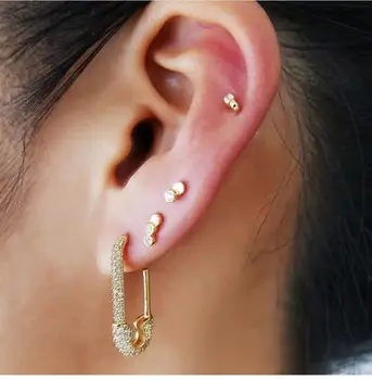 

Safety Pin Earrings Crystal Pave Clarity Gold Color Ear Cuff Drop Dangle Jewelry