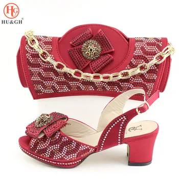

2020 Latest African Women Shoes And Bag Set Luxury Red Color High Heels Sandals Italian Ladies Wedding Shoes Matching A bag
