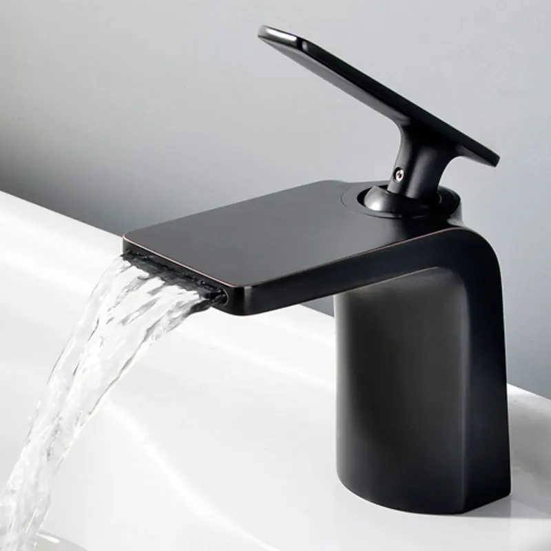 

New Style Copper Basin Faucet Waterfall Water Extractor Wash Basin Hot And Cold Vintage Black And White with Pattern Faucet Set