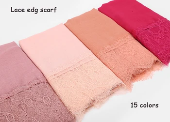 

10pc Lace edges beautiful hijabs Scarves Women Plain/solid soft viscose Head Scarf oversize muffler shawl