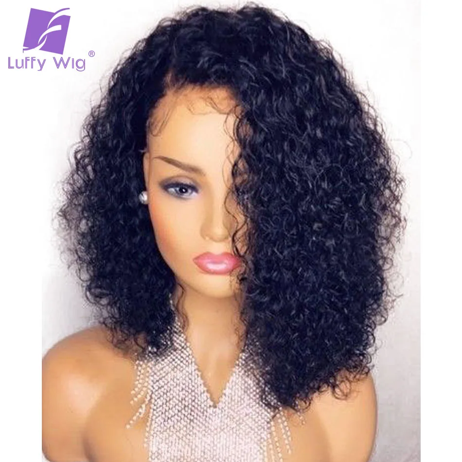 Hd Transparent 13x6 Curly Bob Lace Front Wig Glueless Preplucked Remy Brazilian Human Hair Wigs Bleached Knots For Women LUFFY