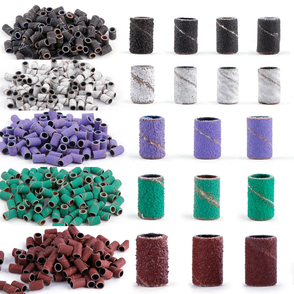 Nail drill bit nail sanding bands nail manicure accessories 50/100Pcs 80/120/180/240 grit nail sanding cap bands nail drill bits gel polish remover pedicure manicure drilling accessories