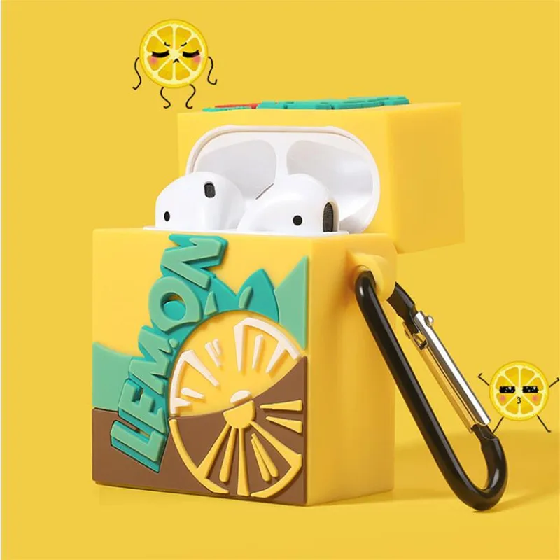 Apple Airpods, bluetooth-гарнитура, силиконовый чехол, милые коробки для хранения наушников, защитный чехол для зарядки, коробка для хранения - Цвет: Lemon