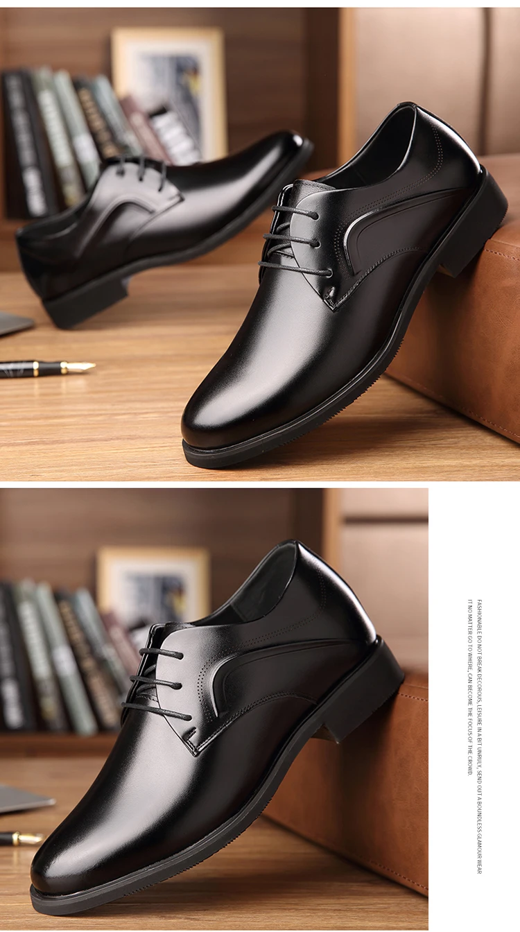 Г. Новая Осенняя мужская качественная обувь из натуральной кожи размеры 37-44, черные, мягкие, 6 см, деловые мужские туфли, увеличивающие рост