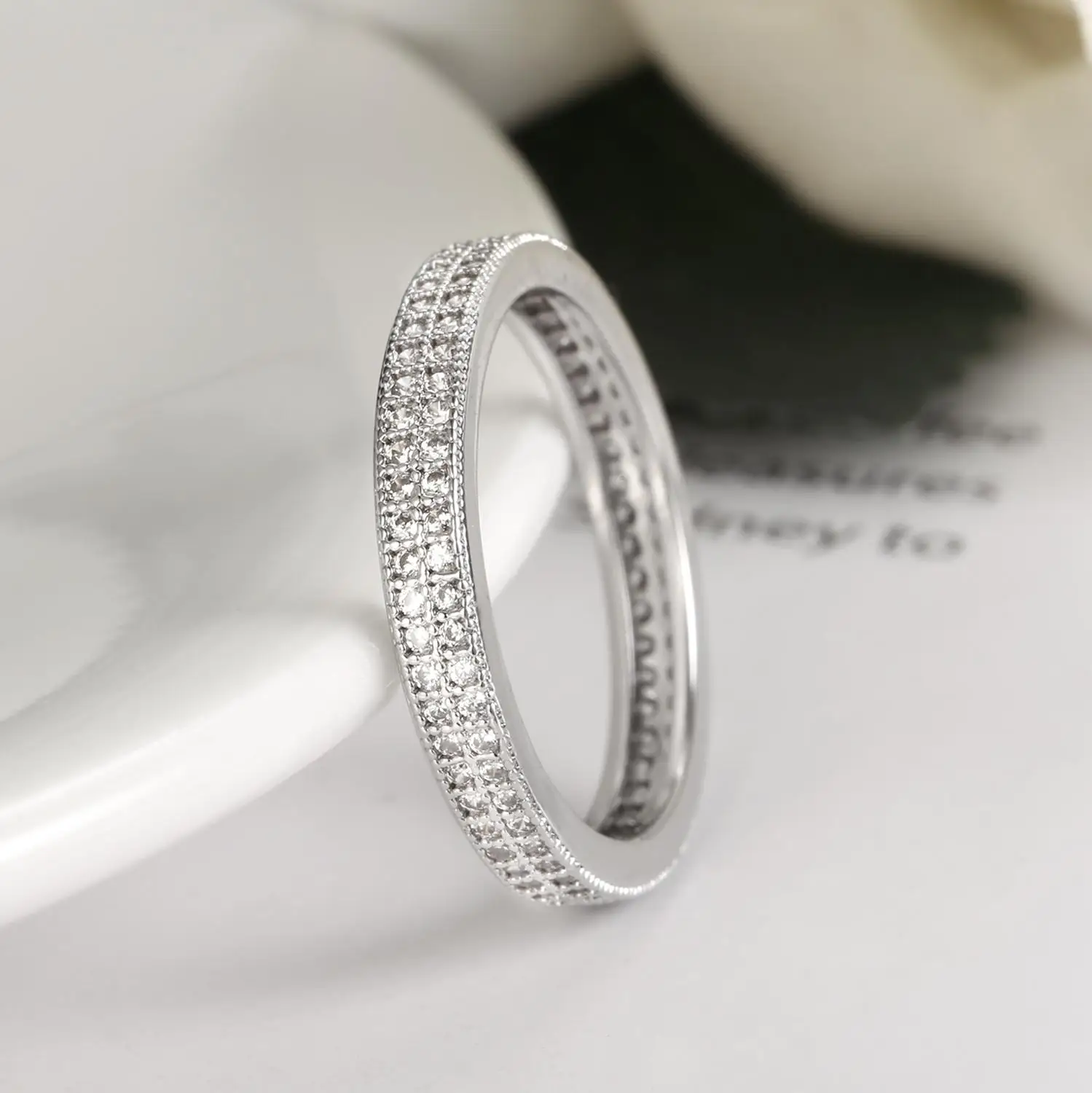 925 пробы серебряные кольца для женщин минимализм круговые ювелирные изделия полный Zirco Стразы блестящие Изысканные кольца модные кольца - Цвет камня: Прозрачный