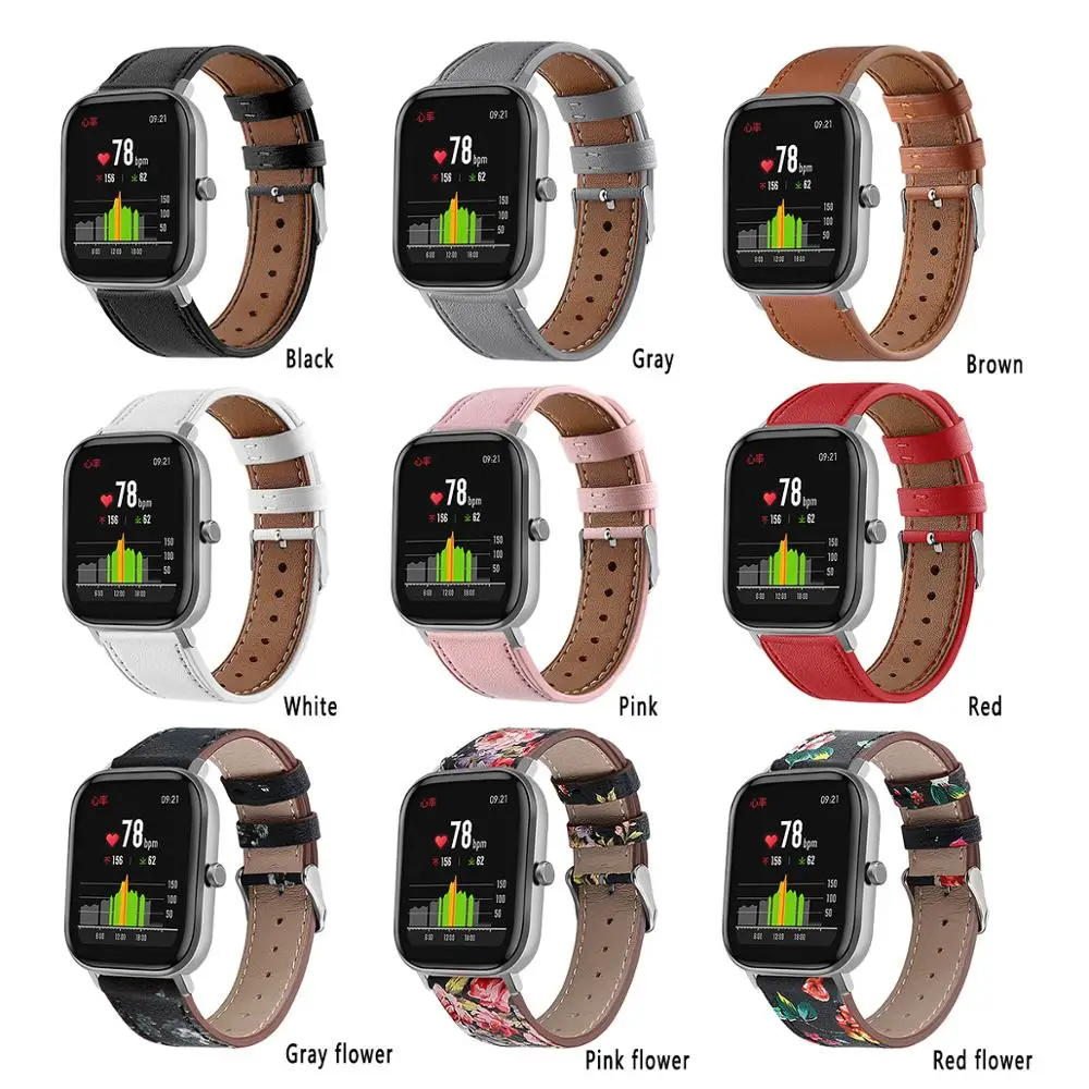 Ремешок из натуральной кожи для умных часов Huami Amazfit GTS 2019 дышащий Цветочная