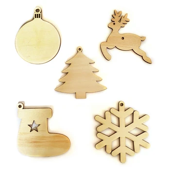 

50pcs/set Christmas Ornament Unfinished Wooden Hanging Tags DIY Craft with Ropes