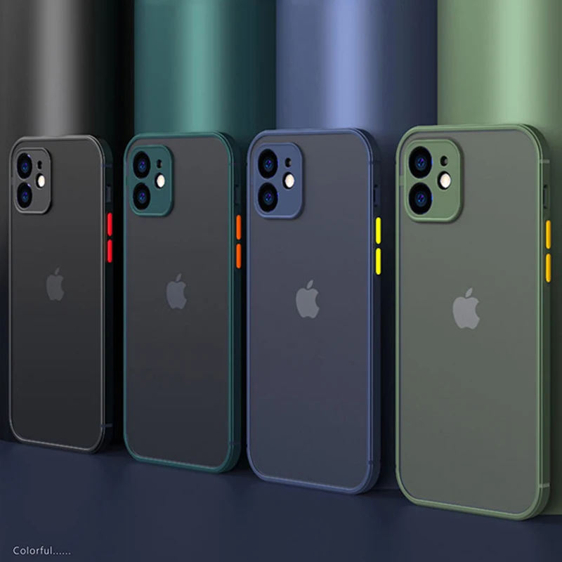 Luxury Shockproof Matte Bumper Phone Case For iPhone 11 12 Pro Max Mini X XR Xs SE2 8 6 7 Plus Soft Silicone Transparent Cover