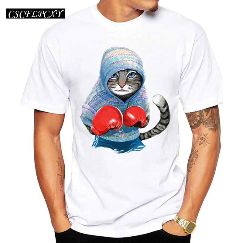 Новое поступление 2018 модная мужская футболка с принтом кота повседневные топы с короткими рукавами летние футболки TeeCSCFLPCXY