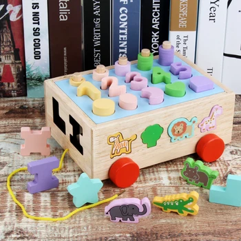 

Baby Toys Kids Trailer Wooden Train Vehicle Blocks Geometry/Colour Congnitive Blocks Child Education Birthday/Christmas Gift