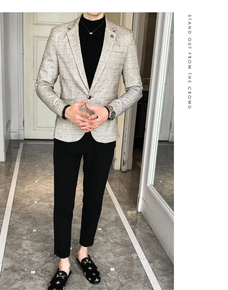 Деловой костюм Veste Homme Vestidos De Novia серые клетчатые блейзеры мужской костюм Slim Fit Мужская офисная куртка в клетку осень