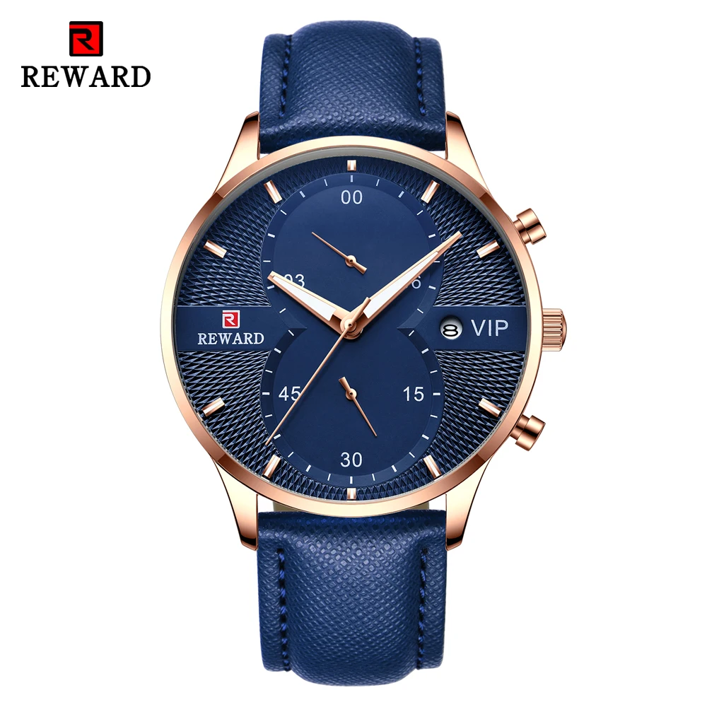 REWARD Brand Men Watch Chronograph Fashion Sport Quartz Wrist Watch Men Casual Leather Waterproof Watches Relogio Masculino 