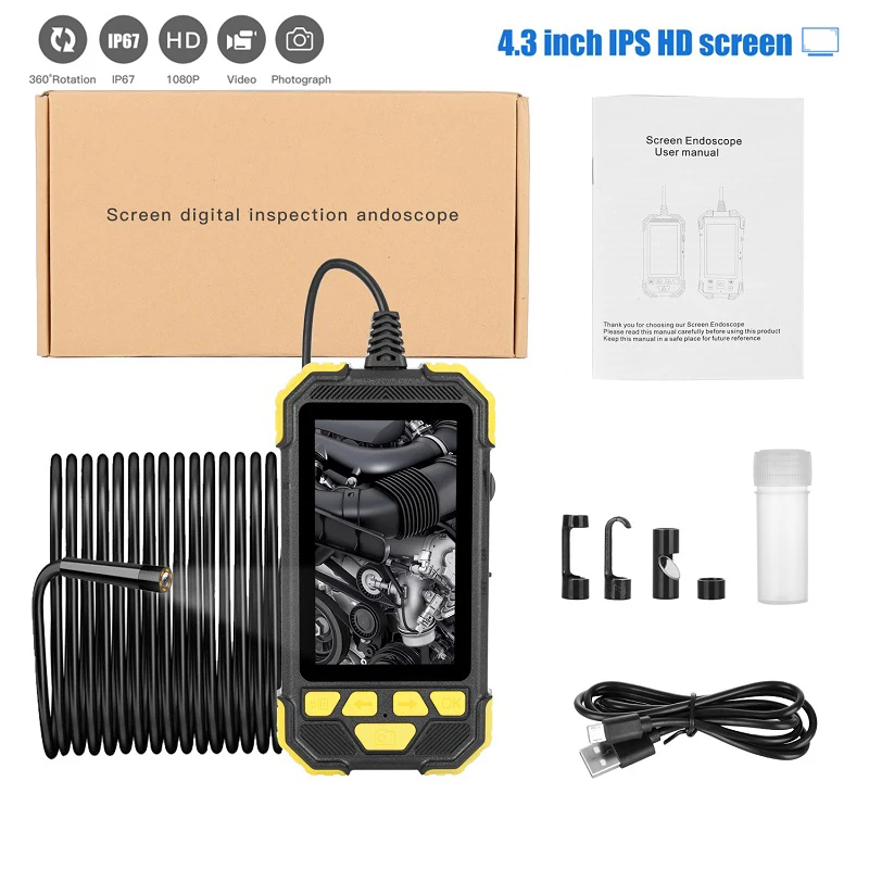 5,5mm Industrial Digital endoscopio HD 1080P HD IPS de 4,3 pulgadas con la pantalla color de endoscopio IP67 impermeable Semi-rígido cable de endoscopio