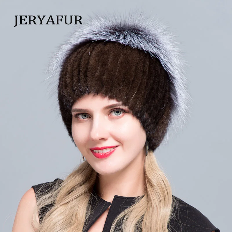 JINBAOSEN frau pelz Лыжная хижина heisser verkauf s.s. pelzmutze Оттер mit fuchs kombiniert mit pelz mode hut gestrickte wolle lin - Цвет: COLOR5