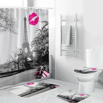 

4 Piece Bathroom Decoration Waterproof Shower Curtain Toilet Cover Shower Curtain Decor Set Waterproof Curtain