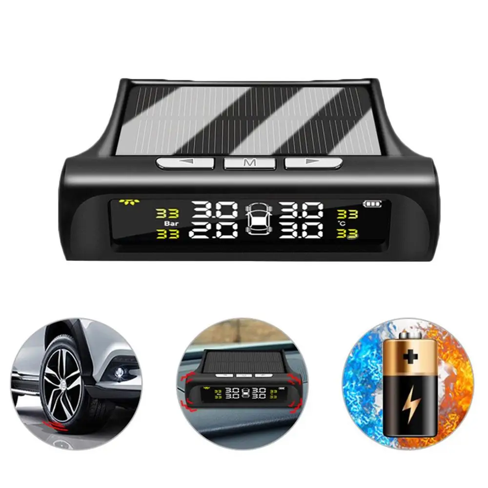 

Car Tire Pressure Monitoring Tpms Wireless High Precision Solar External Buzzer Alarm Tire Pressure Detector