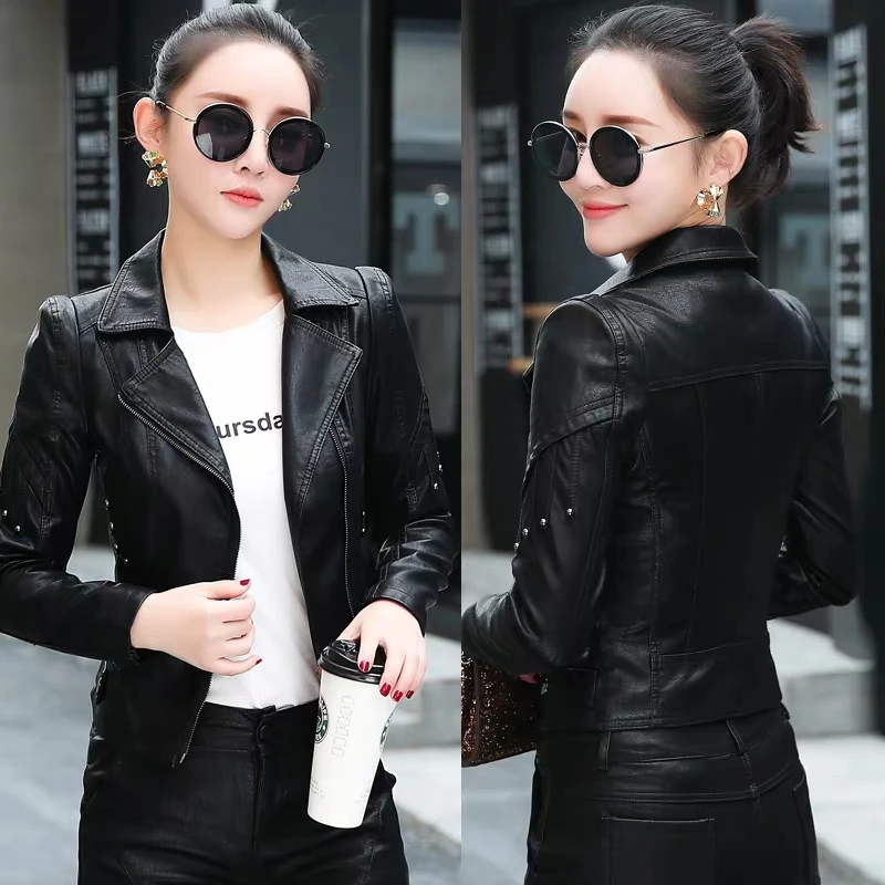 

THEME 21 Pu Leather Jacket Women New Fashion Zipper Motorcycle Coat Short Faux Leather Biker Jacket Soft Casual Jacket Female