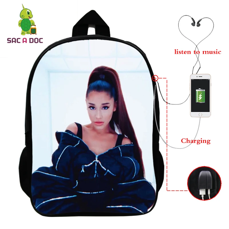 

Mochila Ariana Grande Backpack Bookbag Women Backpack School Bags for Teenage Girls Boy USB Charge Multifunction Travel Backpack