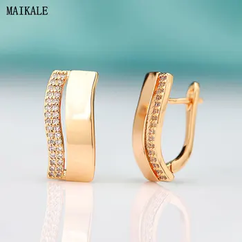 

MAIKALE Trendy Charm Cubic Zirconia Stud Earrings for Women Zircon Gold Clip on Earings New Fashion Korean Jewelry Gift