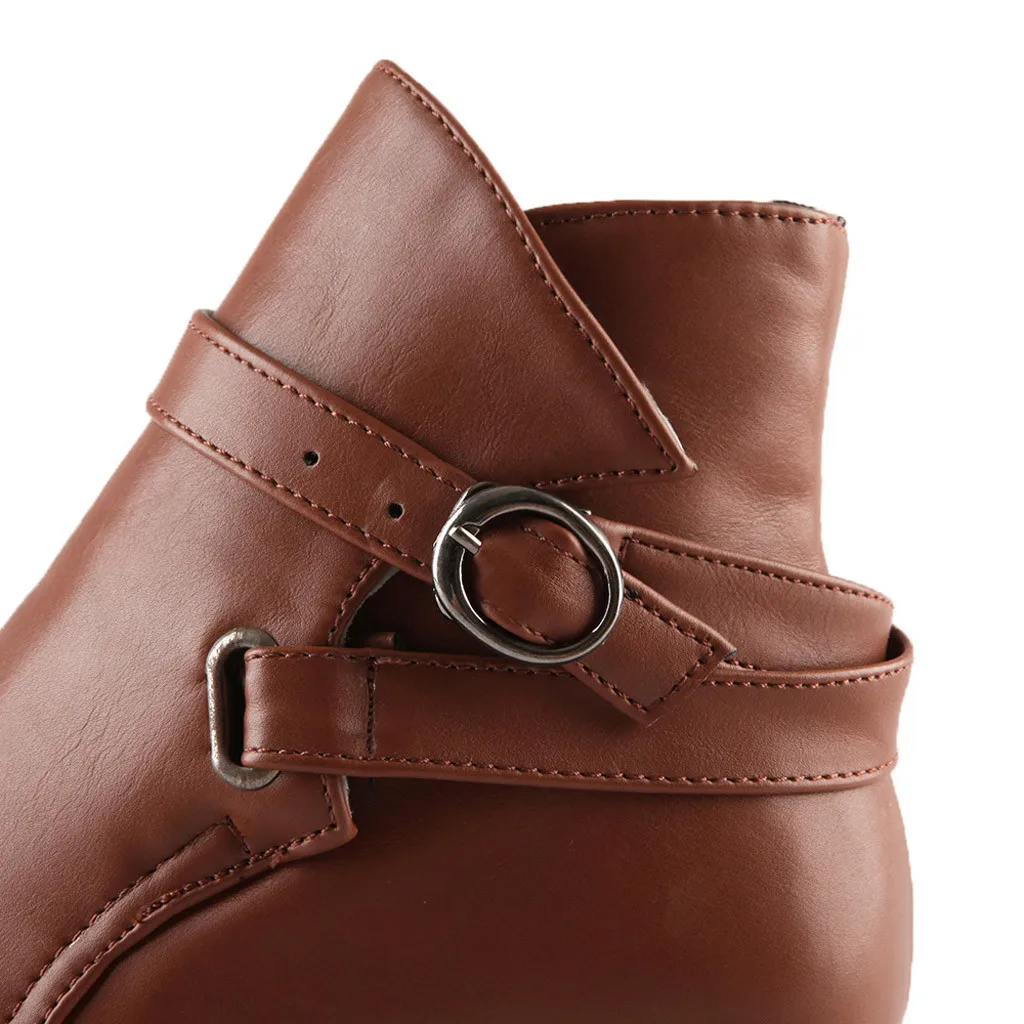 Ankle Boots For Women Short Plush Warm Winter Boots Slip On Leather Black Boot Female Round Toe Platform Shoes Plus Size