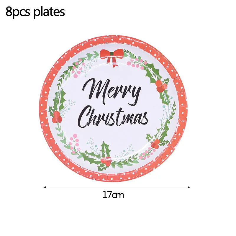 B02-8pcs plates Счастливого Рождества Санта Клаус пластина/чашки/Ножи/посуды из нержавеющей стали ложка/вилка салфетка/Солома Одноразовая посуда для вечеринок комплект год Рождество вечерние поставки - Цвет: B02-8pcs plates