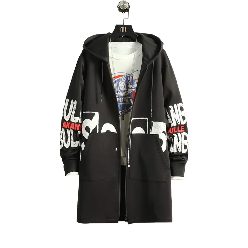 Длинная Мужская куртка с принтом, мода, Весенняя ветровка в стиле Харадзюку, мужская повседневная верхняя одежда, уличная одежда в стиле хип-хоп, пальто, WG361