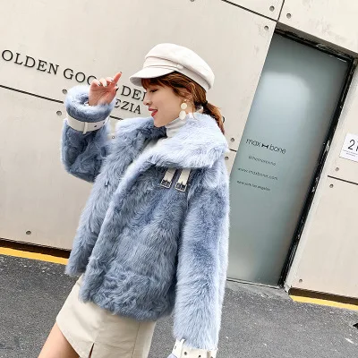 Women's Short Motorcycle Fur Jacket Winter Warm Overcoat Genuine Tuscan Sheepskin Leather Coat