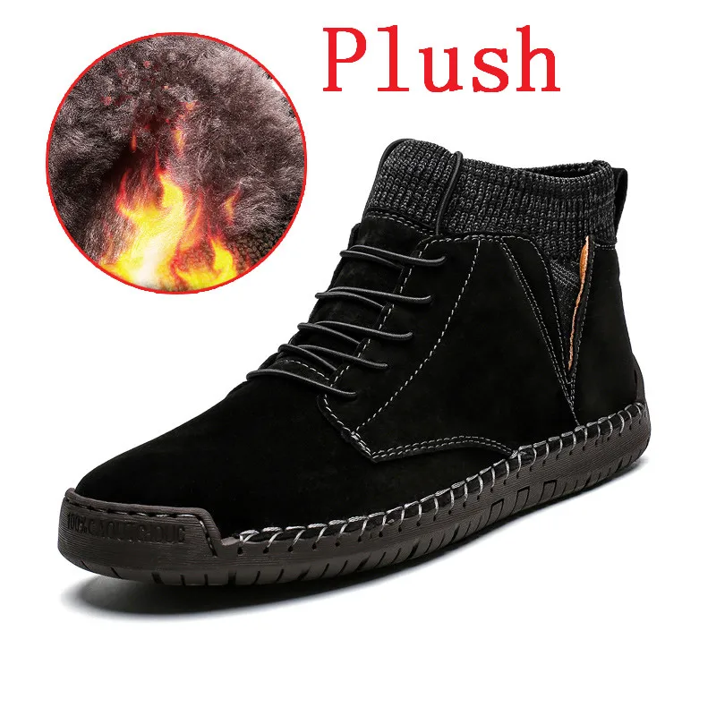 Mnalyo/Новинка; мужские ботинки; сезон осень-зима; хлопковая обувь; модная теплая плюшевая Повседневная обувь; зимние ботинки; нескользящая обувь на резиновой подошве - Цвет: Black Plush