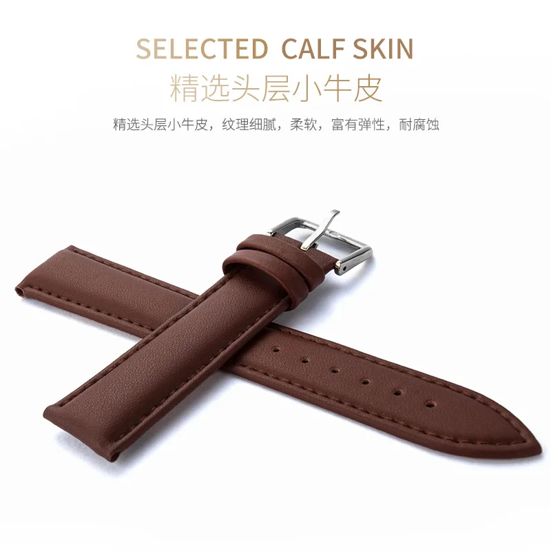 Soft Casual Watchband Genuine Leather Watch Strap Siver Buckle 18mm 20mm 22mm 24mm Watchband For Women Men Accessories Watchband