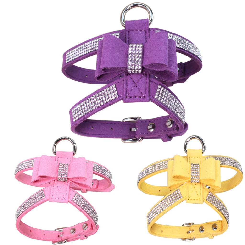 New Bling rhinestone Pet Puppy Dog Harness Velvet Leather Leash for Small Dog Puppy Cat Chihuahua 3