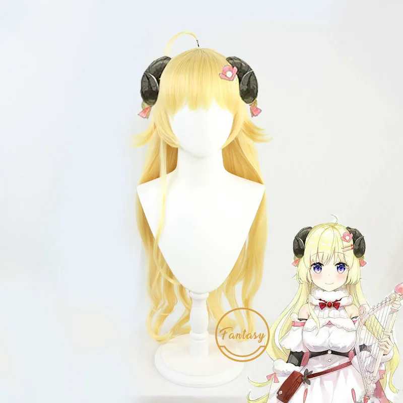 

Vtuber Tsunomaki Watame Youtuber Cosplay Wig Heat Resistant Synthetic Long Yellow Hair Curly Wigs+ Free Wig Cap