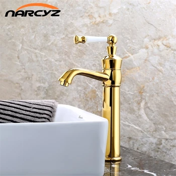 

Basin Faucets Bathroom Faucet Hot and Cold Water Basin Mixer Tap White With Gold Finish Brass Toilet Sink Water Crane XT861