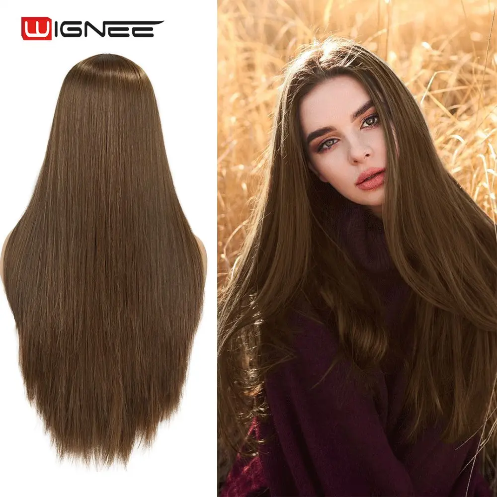

Wignee Long Straight Hair Middle Part Synthetic Wig For Women Brown Natural Hair Glueless Daily/Party Female Bundle Hair Wigs